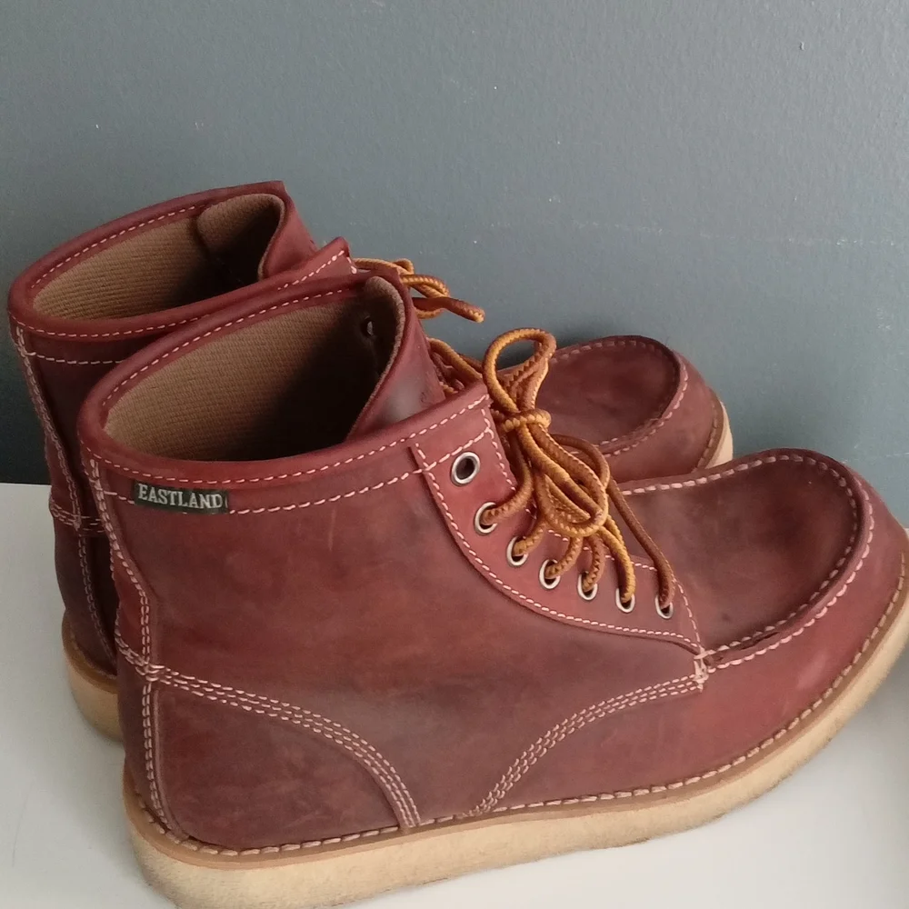 Eastland‎ Mens Burgundy Leather Moc Toe Lace Up Work Boots Size Unknown